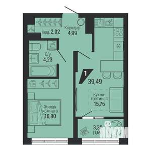 1-к квартира, вторичка, 39м2, 15/22 этаж
