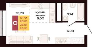 Студия квартира, вторичка, 29м2, 22/30 этаж