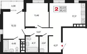 2-к квартира, вторичка, 66м2, 20/20 этаж