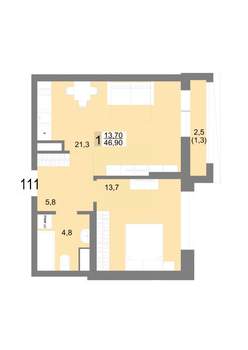 1-к квартира, вторичка, 47м2, 18/25 этаж