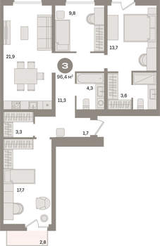 3-к квартира, вторичка, 96м2, 5/16 этаж