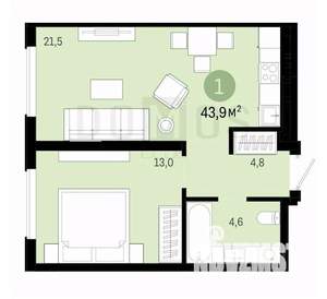 1-к квартира, сданный дом, 44м2, 5/7 этаж