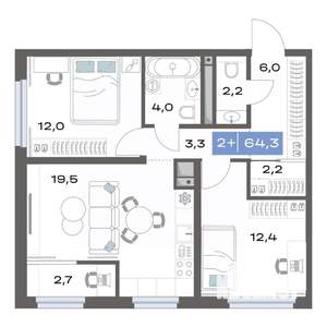 2-к квартира, строящийся дом, 64м2, 12/17 этаж