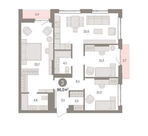 3-к квартира, вторичка, 96м2, 3/25 этаж