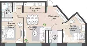 2-к квартира, строящийся дом, 85м2, 21/27 этаж