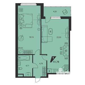 2-к квартира, вторичка, 52м2, 8/25 этаж