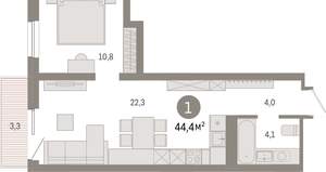 1-к квартира, вторичка, 44м2, 4/8 этаж