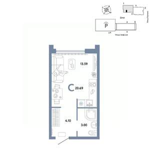 Студия квартира, вторичка, 21м2, 23/24 этаж
