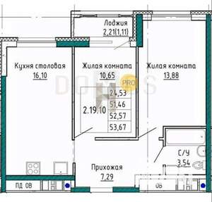 2-к квартира, вторичка, 53м2, 2/23 этаж