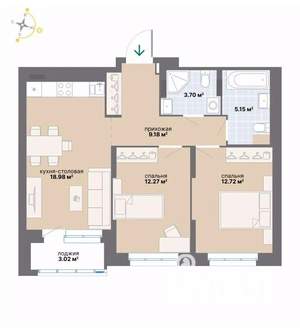 2-к квартира, вторичка, 65м2, 7/22 этаж