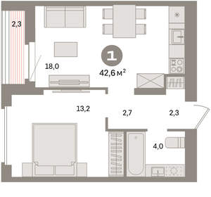 1-к квартира, вторичка, 43м2, 15/16 этаж