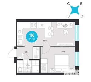 1-к квартира, строящийся дом, 35м2, 20/23 этаж