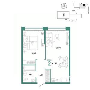 2-к квартира, вторичка, 42м2, 8/24 этаж