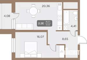 2-к квартира, вторичка, 52м2, 13/24 этаж