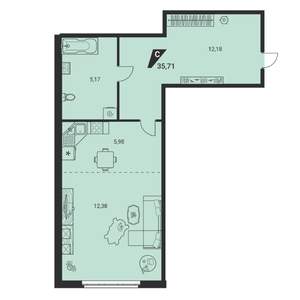 1-к квартира, вторичка, 36м2, 1/25 этаж