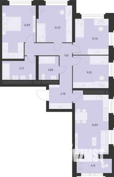 4-к квартира, вторичка, 84м2, 7/11 этаж