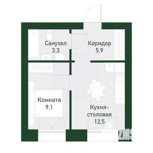 1-к квартира, вторичка, 33м2, 4/4 этаж