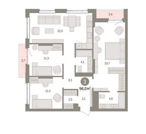 3-к квартира, вторичка, 96м2, 3/25 этаж