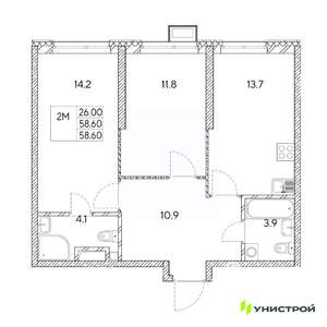 2-к квартира, вторичка, 59м2, 19/31 этаж