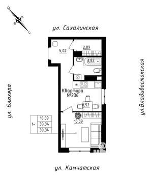Студия квартира, строящийся дом, 30м2, 20/25 этаж