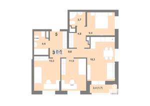 3-к квартира, вторичка, 77м2, 2/26 этаж