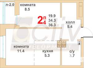 2-к квартира, вторичка, 34м2, 9/16 этаж