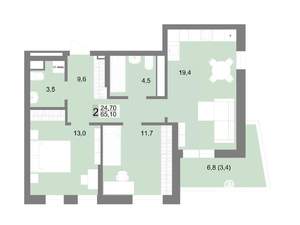 2-к квартира, вторичка, 65м2, 19/25 этаж