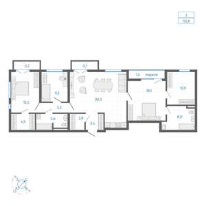 3-к квартира, вторичка, 113м2, 22/22 этаж