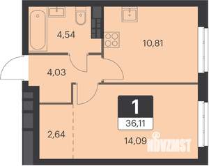 1-к квартира, вторичка, 36м2, 12/15 этаж