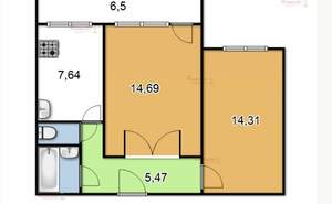 2-к квартира, вторичка, 47м2, 2/10 этаж
