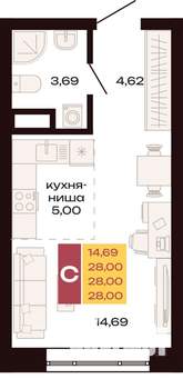 Студия квартира, вторичка, 28м2, 3/30 этаж