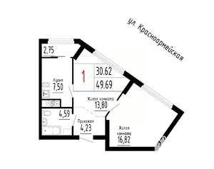 2-к квартира, строящийся дом, 50м2, 2/25 этаж