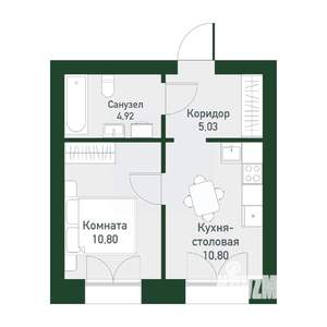 1-к квартира, вторичка, 33м2, 4/4 этаж