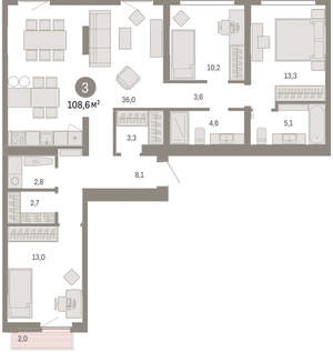 3-к квартира, вторичка, 109м2, 4/9 этаж