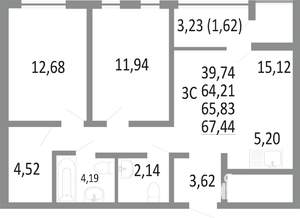 3-к квартира, вторичка, 66м2, 3/18 этаж