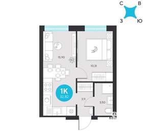 1-к квартира, строящийся дом, 33м2, 16/23 этаж