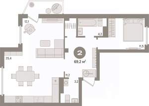 2-к квартира, вторичка, 69м2, 8/16 этаж