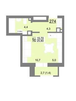 Студия квартира, вторичка, 26м2, 8/18 этаж