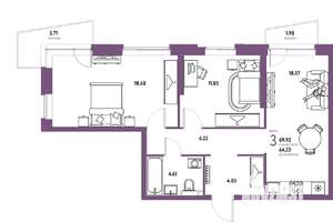 3-к квартира, вторичка, 70м2, 5/20 этаж