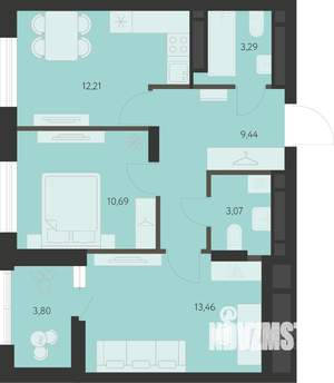 2-к квартира, вторичка, 54м2, 19/22 этаж