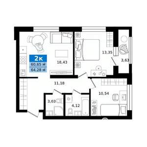 2-к квартира, строящийся дом, 64м2, 9/27 этаж
