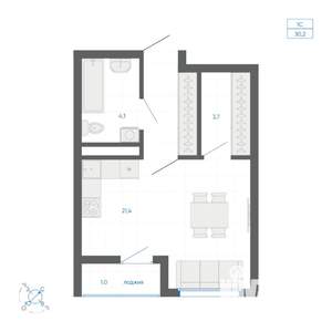 Студия квартира, строящийся дом, 30м2, 22/32 этаж