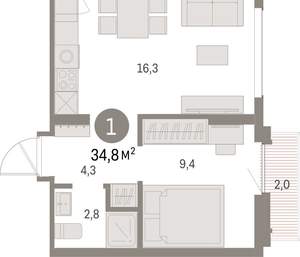 1-к квартира, вторичка, 35м2, 9/9 этаж