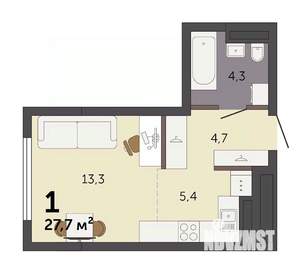 Студия квартира, строящийся дом, 28м2, 3/32 этаж