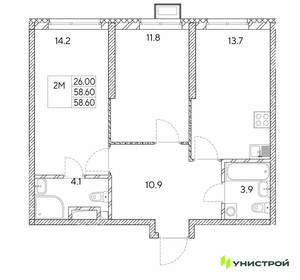 2-к квартира, вторичка, 59м2, 8/30 этаж