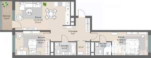 2-к квартира, строящийся дом, 85м2, 7/28 этаж
