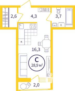 Студия квартира, вторичка, 28м2, 7/8 этаж