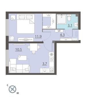 1-к квартира, вторичка, 34м2, 3/8 этаж