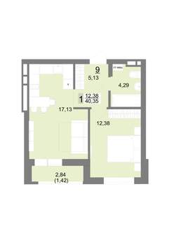 1-к квартира, строящийся дом, 40м2, 3/22 этаж