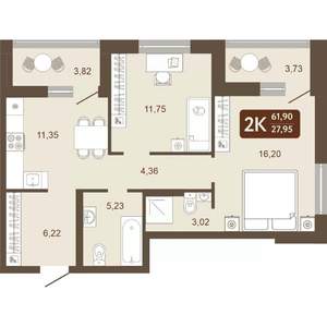 3-к квартира, вторичка, 62м2, 9/24 этаж